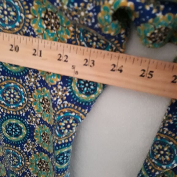 Kim Rogers Mock Neck Shirt Womens 2X  Green  Blue Yellow Long Sleeve Cotton - Picture 5 of 9